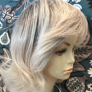 Full wig w/dark roots for realism on blonde